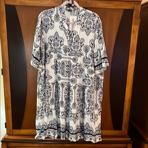 11-NWT Black & White Tiered Viscose Patterned Dress+ Matching Stretch Bracelet
